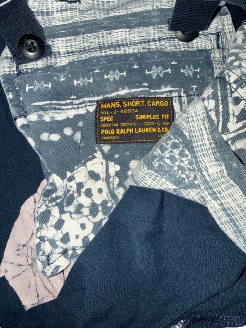 Vintage Polo Ralph Lauren W34 Cargo Surplus Fit Shorts Navy Blue Elephant Print - Picture 3 of 4